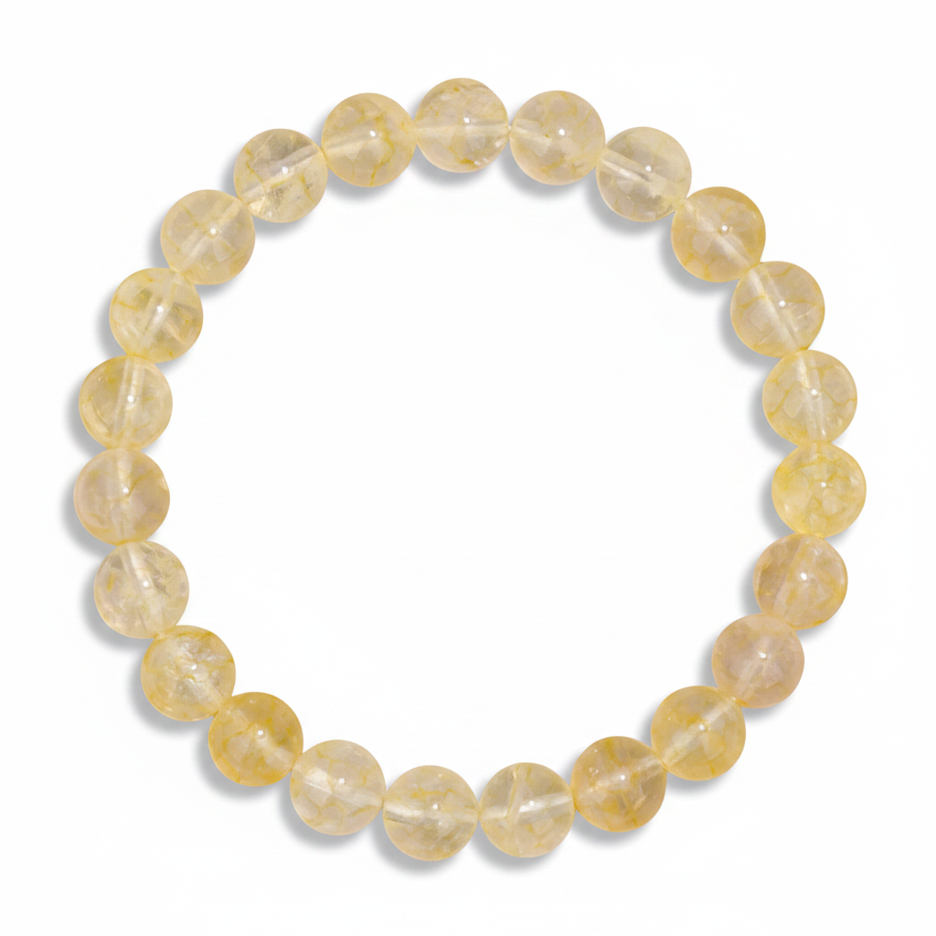 Yellow citrine beaded bracelet on a white background