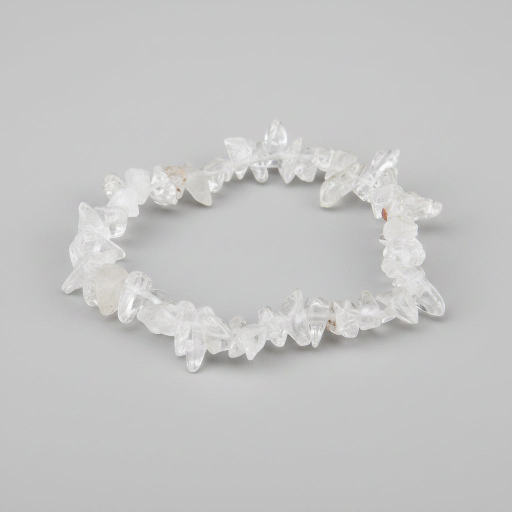 Crystal chip bracelet on a gray background