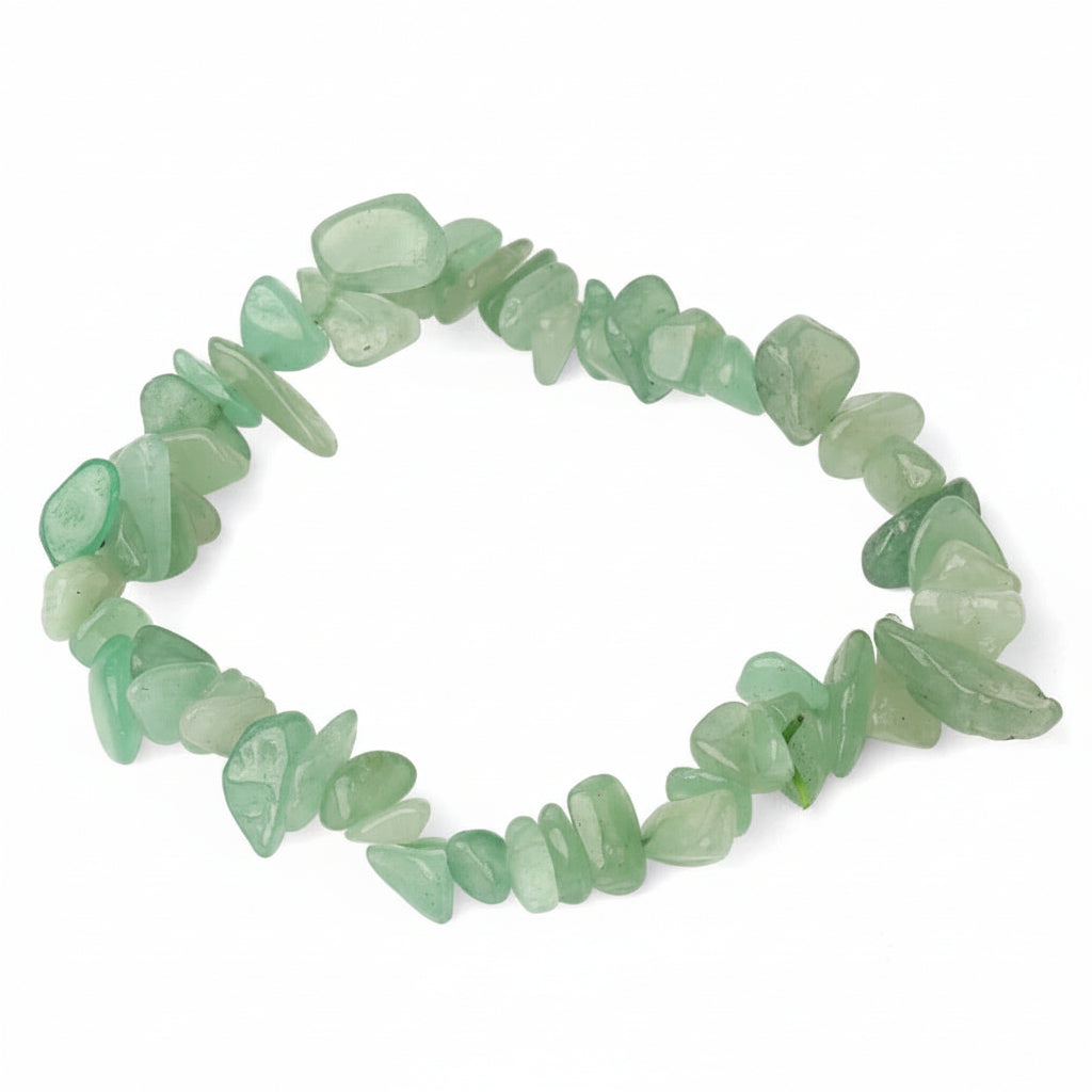 Green aventurine chip bracelet on a white background