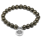 Pyrite Bracelet - Round Beads with Lotus Charm
