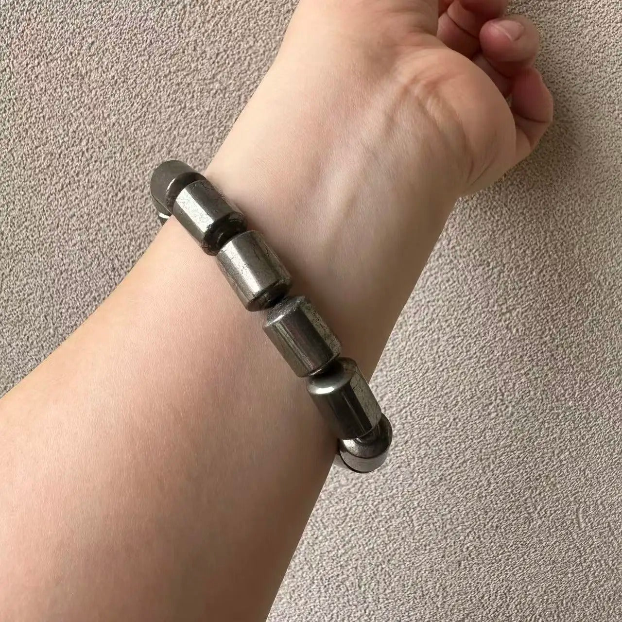Pyrite Bracelet - Chunky Barrel Beads
