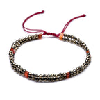 Pyrite Bracelet - Adjustable Double Strand with Red Carnelian