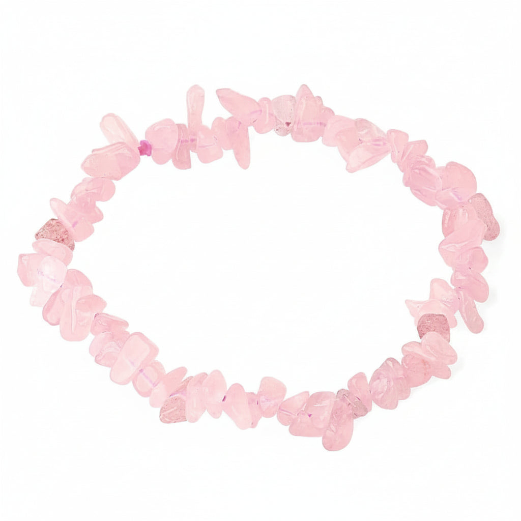 Rose quartz stone bracelet on a white background