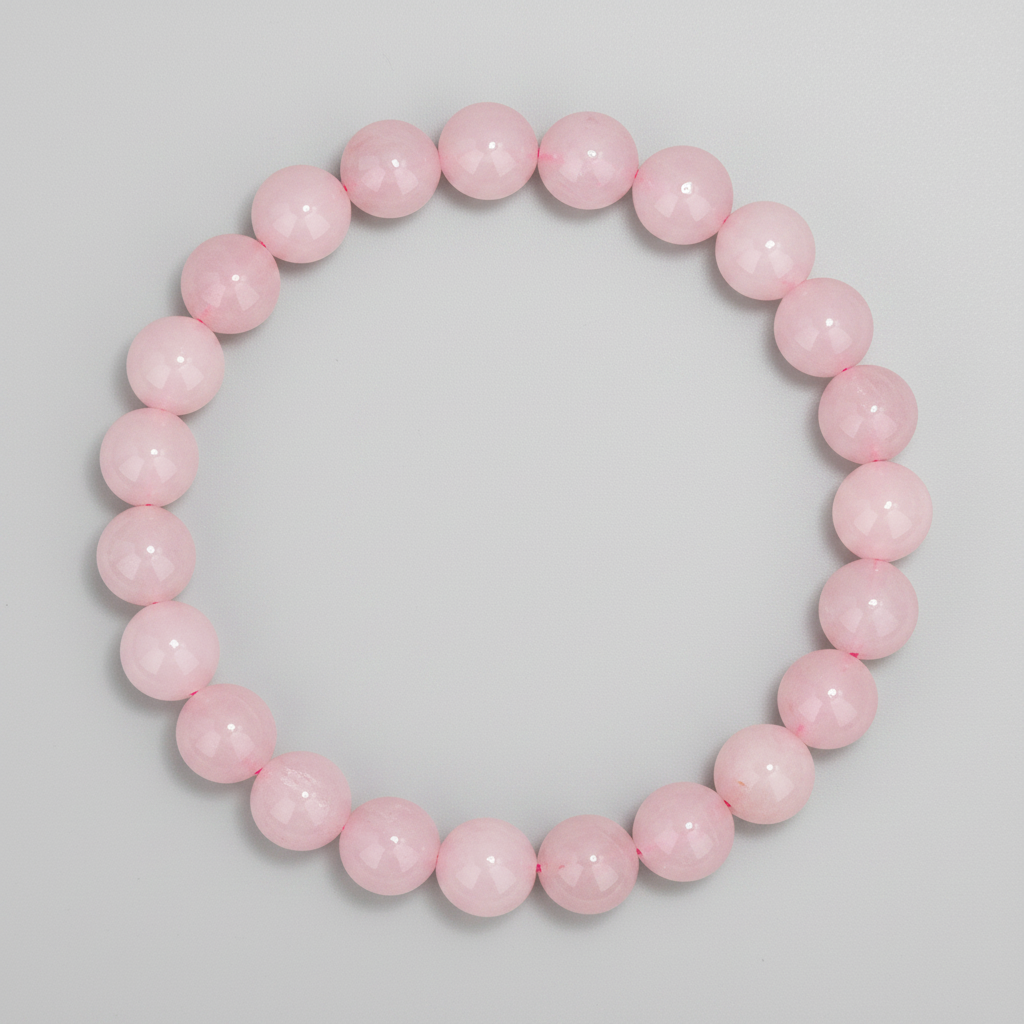 Pink beaded bracelet on a light gray background