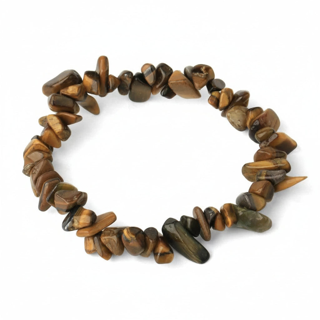 Tiger's eye beaded chip bracelet on a white background