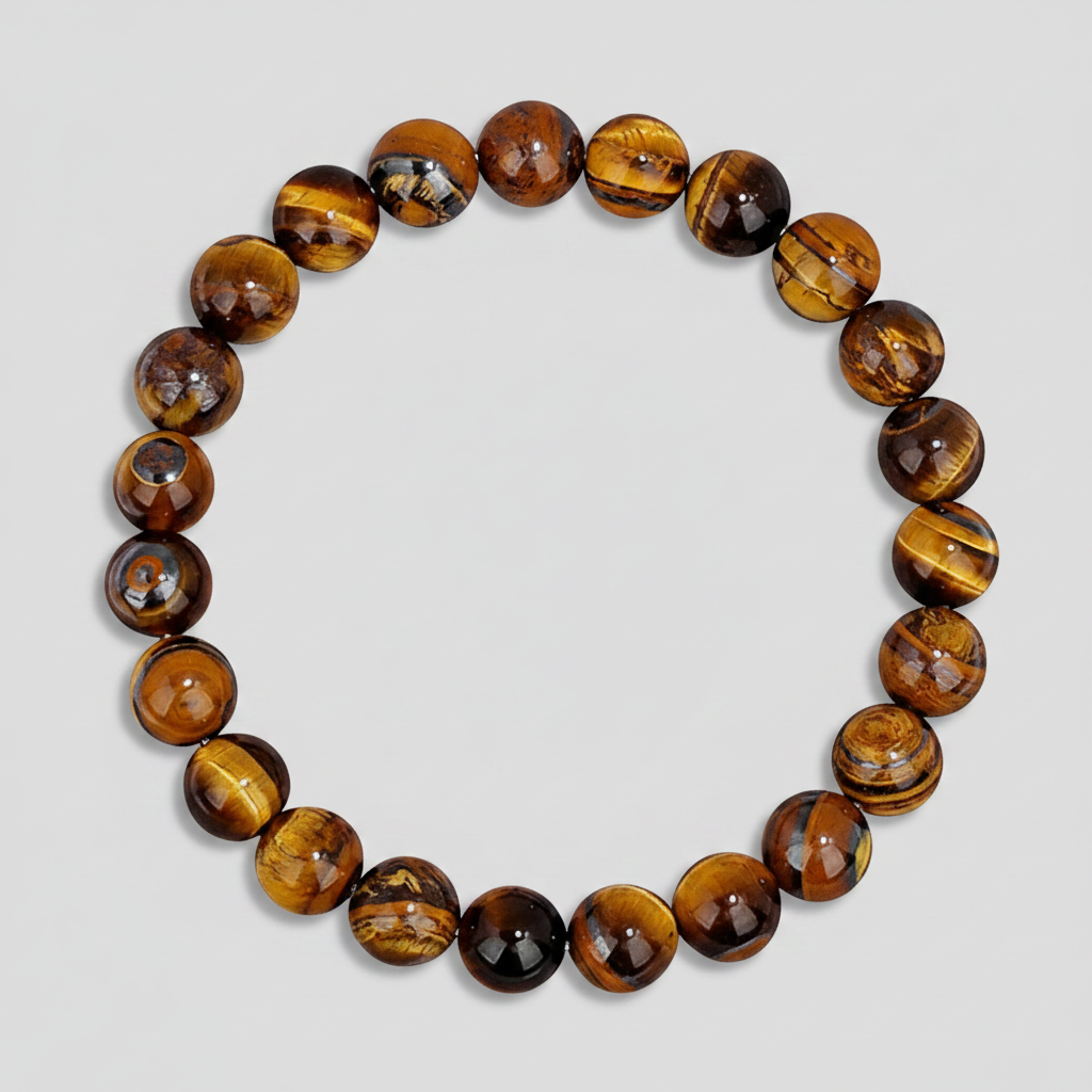 Tiger eye beaded bracelet on a light gray background